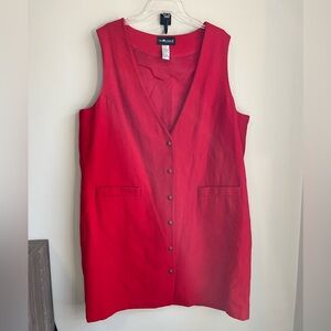 SAG HARBOR Red Wool Sleeveless Button-Down Dress with Pockets
